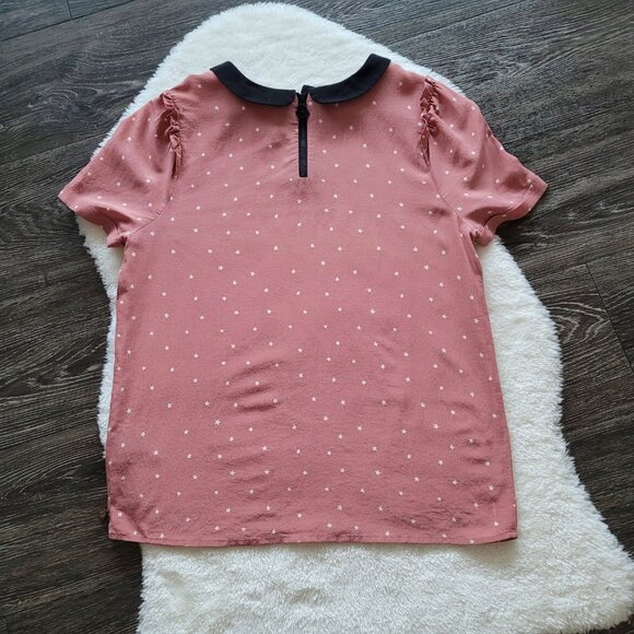 Maison Scotch La Femme Salon Marie Silk Blend Star Blouse Peter Pan Collar Sz 1 - Picture 3 of 9